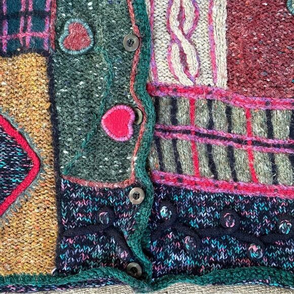 Vtg 90s Y2K Express Chunky Cardi Sweater Patchwork Wool Angora Blend Sz M Boho - Picture 8 of 11